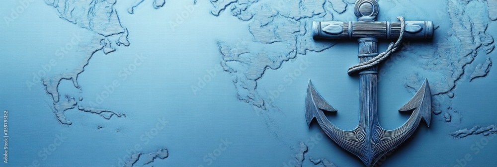 Fototapete Nautical anchor resting on a textured map with ample space for additional text to be added. Generative AI