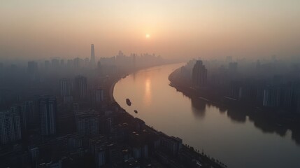 Pollution and Waste Impacting Cityscape by River