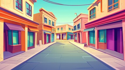 Obraz premium Cartoon Illustration of a Quaint European Street with Shops