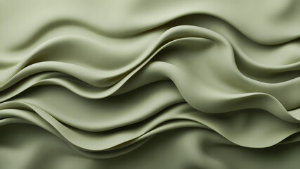 Fototapeta premium Flowing wavy layers in muted olive green and soft slate blue, with smooth matte textures and diffused lighting for a modern and natural product backdrop