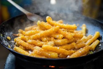 Crunchy baby corn bites cooked