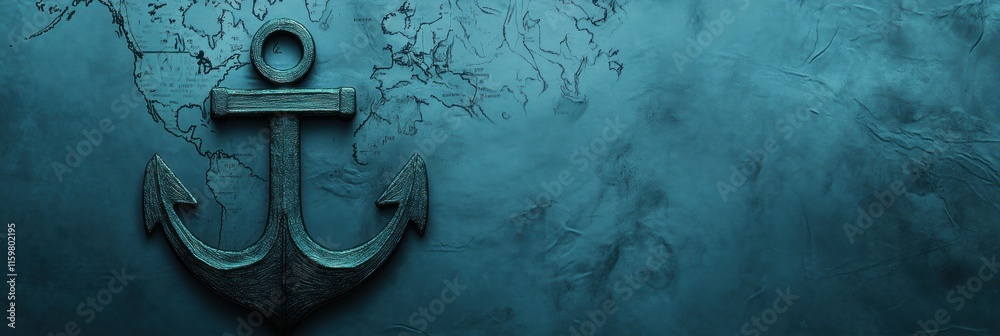 Fototapete Nautical anchor resting on a detailed map with space for additional text or information. Generative AI