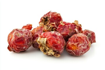 Obraz premium Dehydrated red jujubes on white backdrop