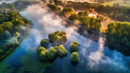Aerial View of Forest Fire Spreading Near River