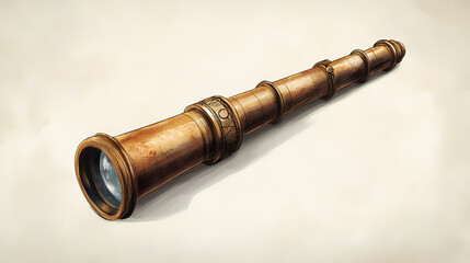 Fototapeta premium Antique pirates telescope a vintage treasure for exploration and adventure. Mariner. Illustration