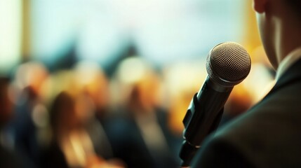 Professional attending a career development seminar with interactive Q&A. Featuring seminar setup and Q&A session