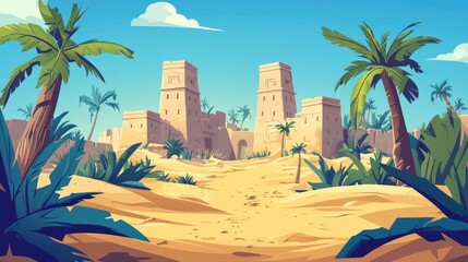 Obraz premium A Desert Path Leading to Ancient Towers