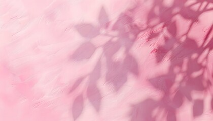 Fototapeta premium A soft pink background with delicate leaf shadows, creating a serene and calming atmosphere.