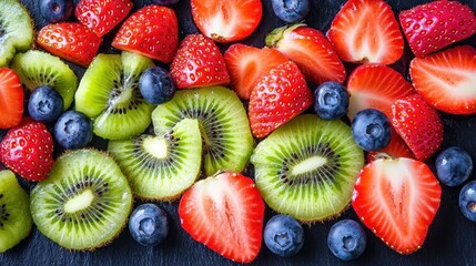 Fresh and Colorful Assorted Fruit Display on Dark Background