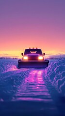 Heavy-duty snowplow clearing highways after a winter storm, ensuring safety, illustrated in a realistic, high-contrast art style
