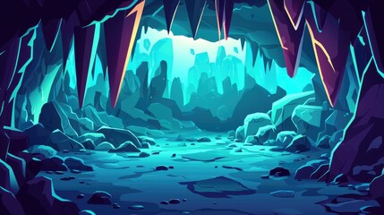 Crystalline Cave Entrance with Blue Glowing Rocks