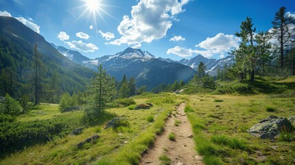 Obraz premium Hiking trail in the mountains, adventure and nature