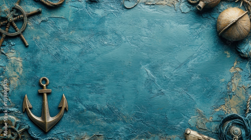 Leinwandbilder Creative nautical background featuring an anchor and map with ample space for text and design elements. Generative AI