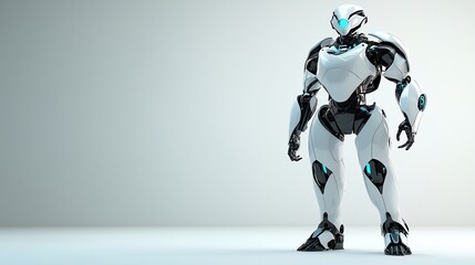 Fototapeta premium Futuristic humanoid robot standing on a light background.