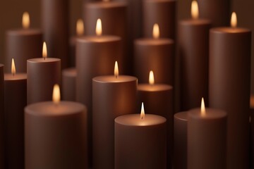 Mocha Mousse Candles with Flickering Flames on Matching Background