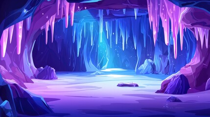 A Blue and Purple Crystal Cave with Icicles