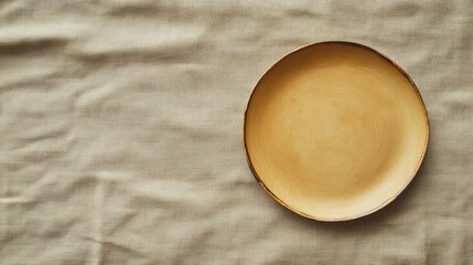 Empty Wooden Plate on a Textured Fabric Background