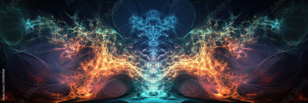 Poster Explore vibrant abstract fractal patterns with space for text and design creativity. Generative AI