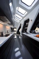 Fototapeta premium Modern Kitchen Interior with Black Cabinets and Skylights