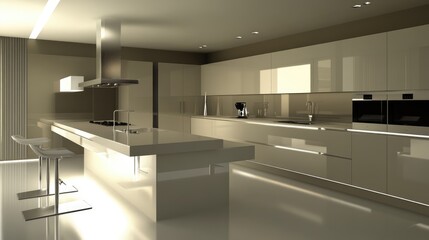 Modern Minimalist Kitchen Design with Sleek Surfaces and Lighting