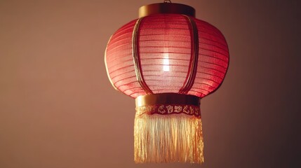Fototapeta premium Decorative Red Lantern with Elegant Fringe and Warm Lighting