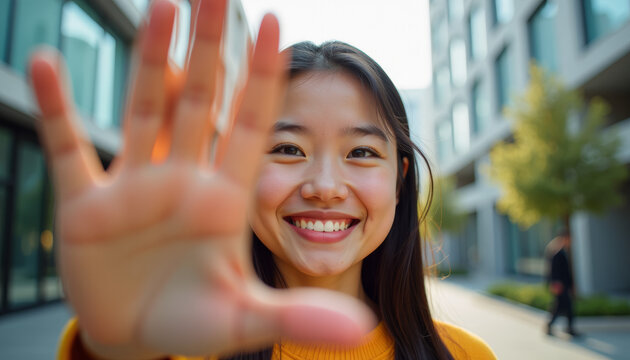 Smiling Young Woman in Urban Setting