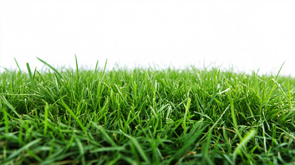 Fototapeta premium fresh green grass in sharp focus with a pure white background emphasizing texture color and natural vibrancy in a minimalistic style 