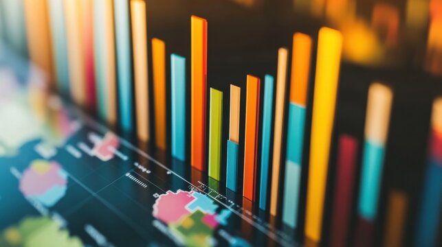 Stacked bar chart showing regional GDP contributions. Featuring multicolored segments
