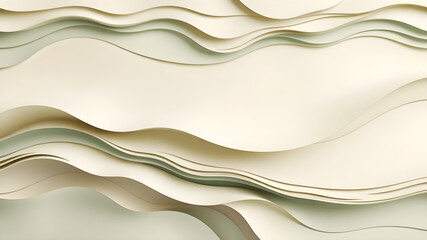 Obraz premium Wavy layered forms in soft sage green and muted ivory, with a clean and minimalistic composition, offering a serene and versatile background for product photography