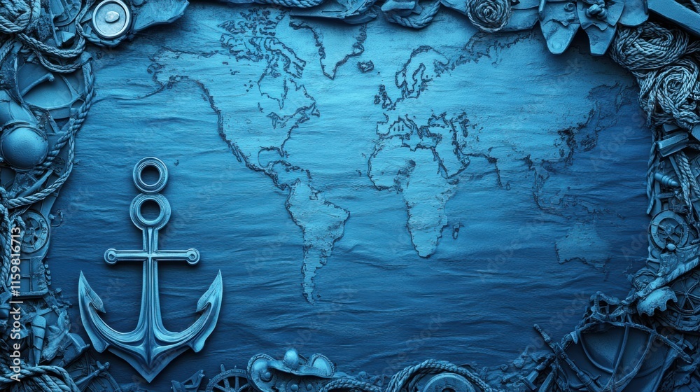 Aufkleber Nautical map and anchor with decorative embellishments for marine themed projects. Generative AI