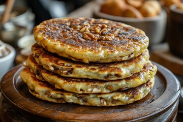 Hotteok Korean street pancakes filled with sweetness and walnuts Popular in trendy bakeries
