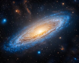 Fototapeta premium Spiral Galaxy with Surrounding Stars and Nebulae