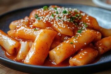 Plate of tteokbokki with cream sauce