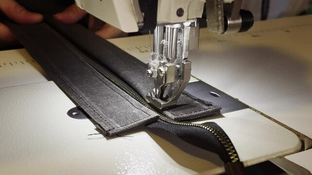 Sewing a Zipper into Thick Fabric with a Sewing Machine in The Tailor Shop