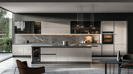 Modern Kitchen Interior Design with Elegant Marble Countertop