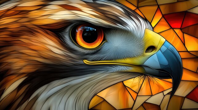  redtail hawk in graphical style  modern architectur e piece stained glass, 