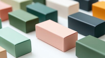 Fototapeta premium A colorful arrangement of rectangular blocks in various shades, showcasing a playful and modern aesthetic.