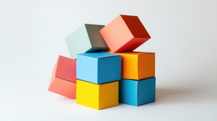 Obraz premium A colorful arrangement of geometric blocks stacked together on a light background, showcasing a playful design and vibrant hues.