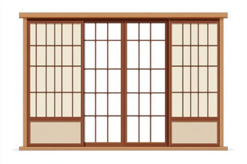 Shoji a traditional Japanese screen or door set against a white backdrop