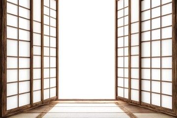 Shoji a traditional Japanese door window or room divider set against a white backdrop