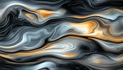 Obraz premium Abstract swirling marble texture in shades of grey, black, and gold. Ideal for backgrounds, designs, and artistic projects.