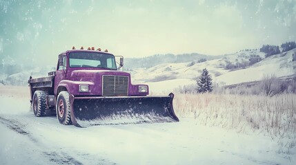 Snow-clearing vehicle pushing snow off the streets, ensuring clear routes for drivers, depicted in a clean and minimal illustration style