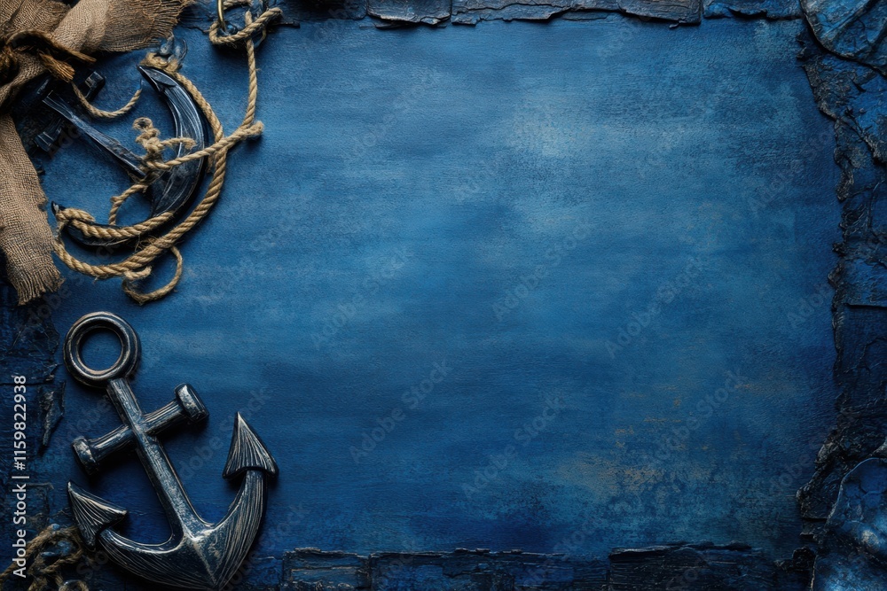Leinwandbilder Nautical anchors and map background with space for text and creative designs in a coastal theme. Generative AI