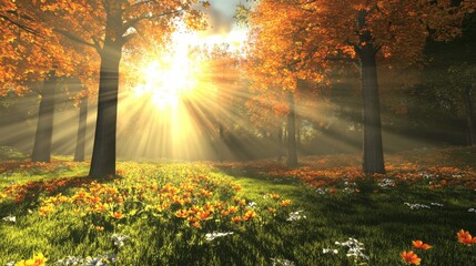 Obraz premium Bright 3D Forest with Environmental Focus and Light Rays