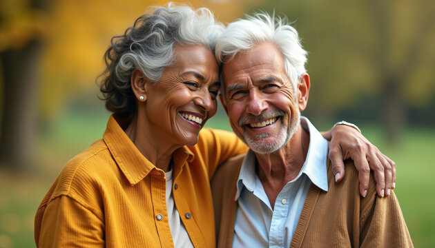 Smiling Senior Couple Enjoying Autumn Day - Powered by Adobe