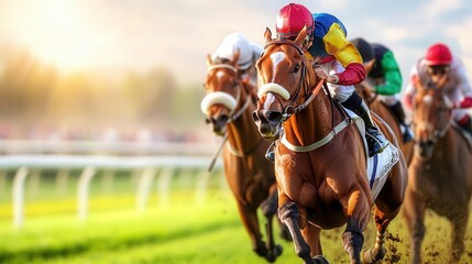 horses racing on a racetrack at the kentucky derby blurry motion