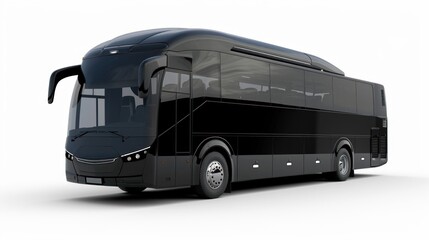 Modern black tour bus isolated on white background.