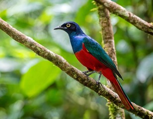 Obraz premium The Vibrant and Colorful Bali Starling Perched on a Branch in the Indonesian Rainforest