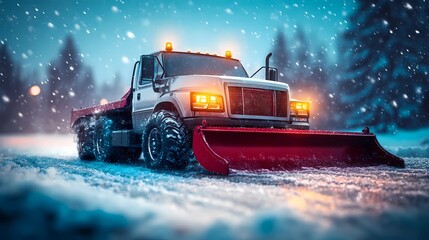 Snow-clearing vehicle pushing snow off the streets, ensuring clear routes for drivers, depicted in a clean and minimal illustration style