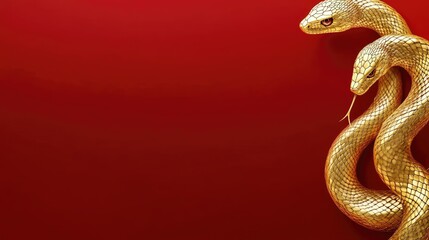 Obraz premium Elegant Golden Serpents on Bold Red Background for Artistic Design